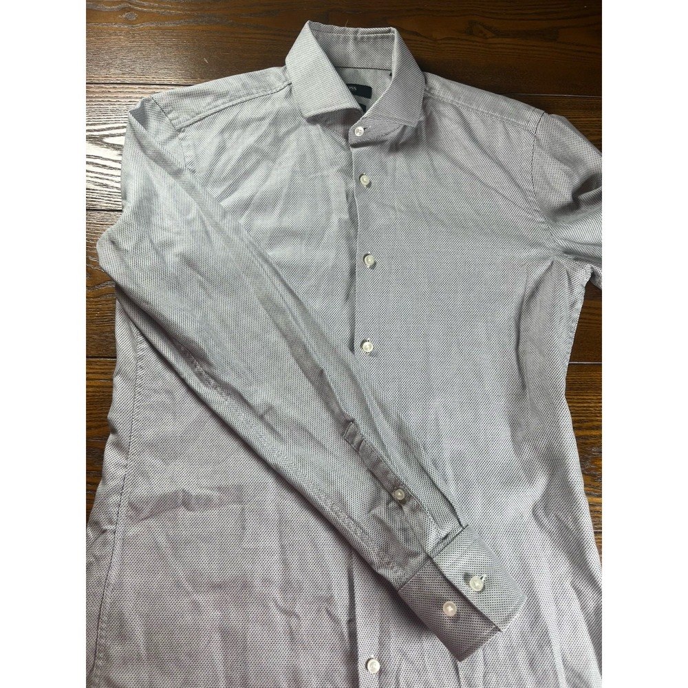 Hugo Boss Mens Geometric Button Down Dress Shirt Size 15/38 Slim Fit Long Sleeve
